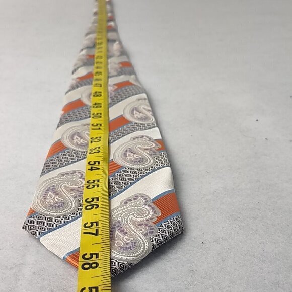 Karl Knox Men's White, Black, Orange, Purple Paisley 100% Microfiber Necktie - Picture 5 of 8